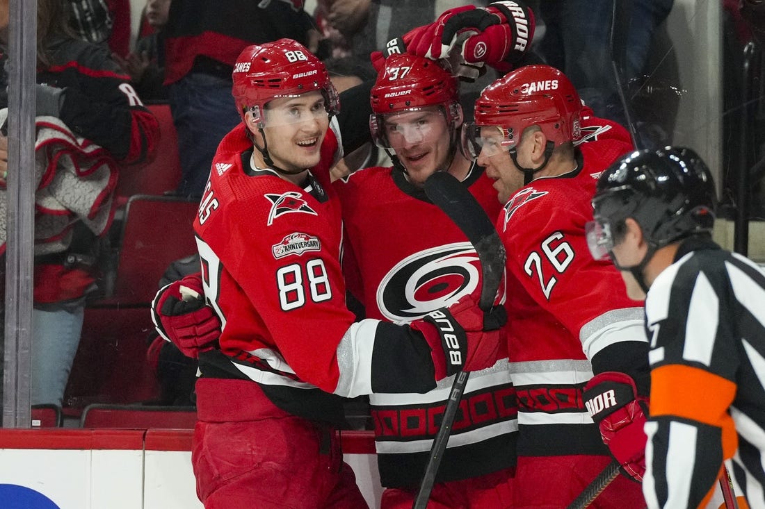 NHL Canes build threegoal lead, then hold off Kraken